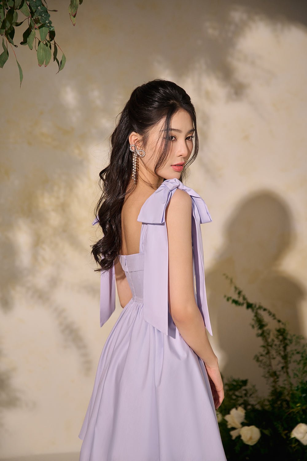 Annette Extravagant Ribbon Fit & Flare Mini Dress in Blue Violet