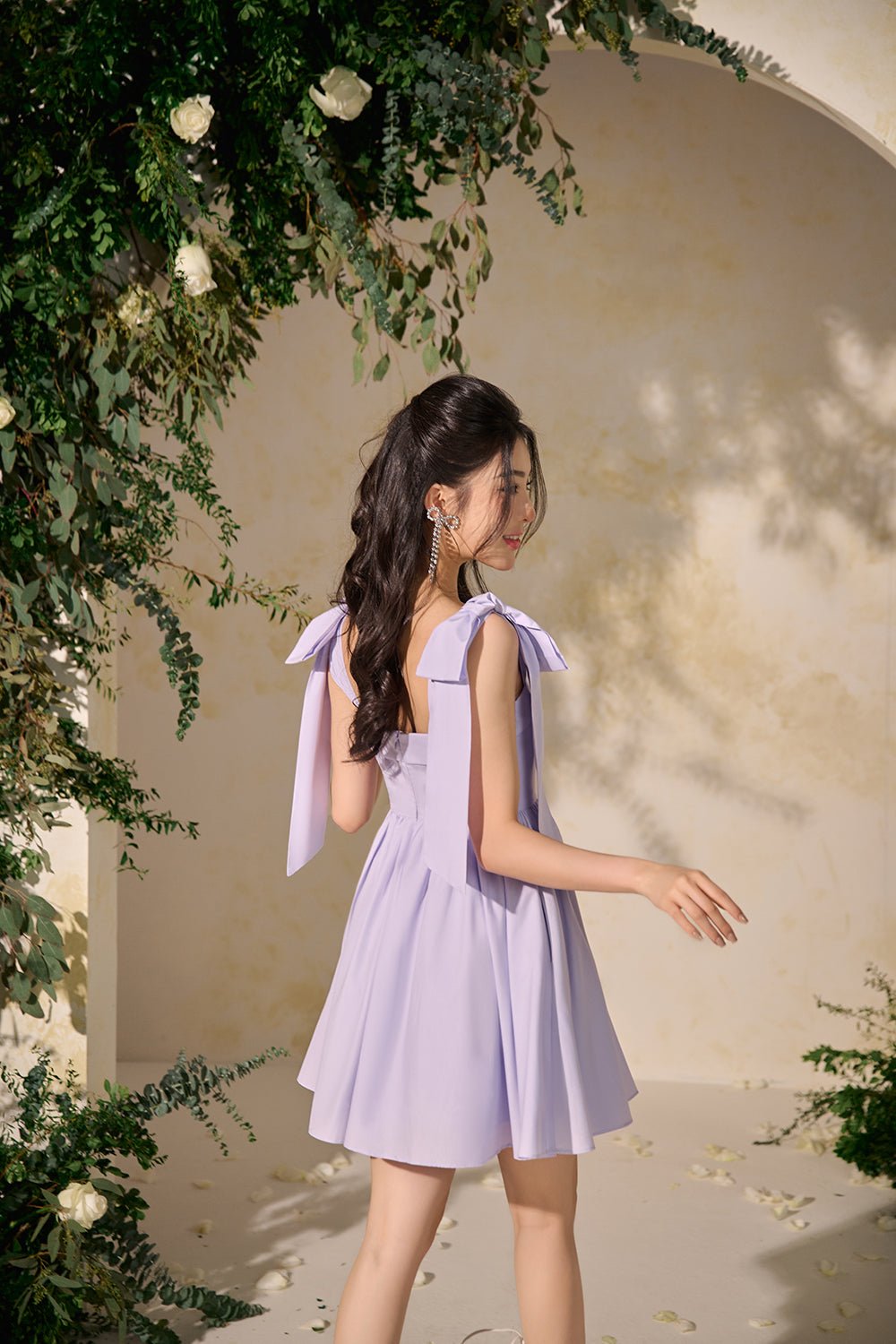 Annette Extravagant Ribbon Fit & Flare Mini Dress in Blue Violet