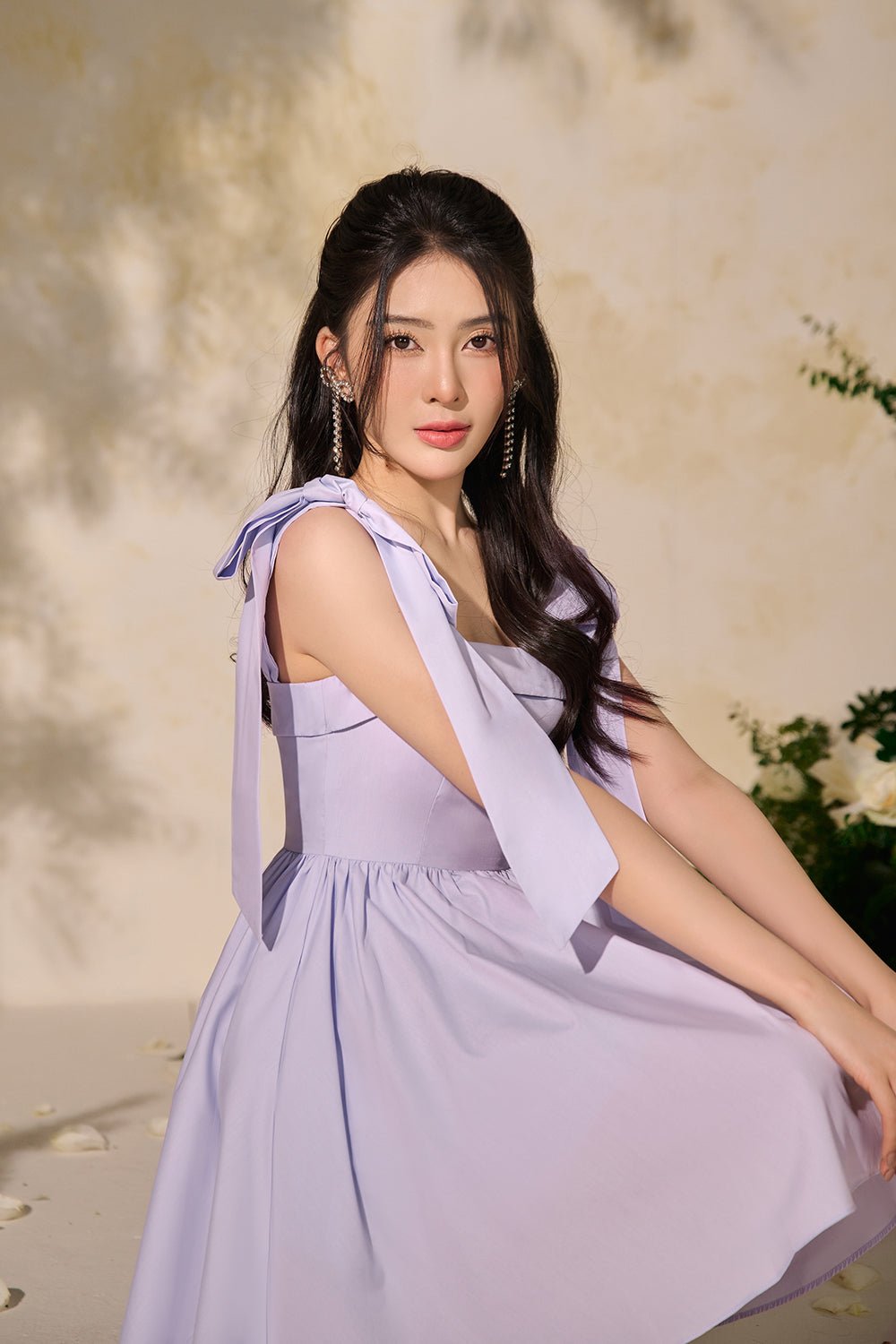 Annette Extravagant Ribbon Fit & Flare Mini Dress in Blue Violet