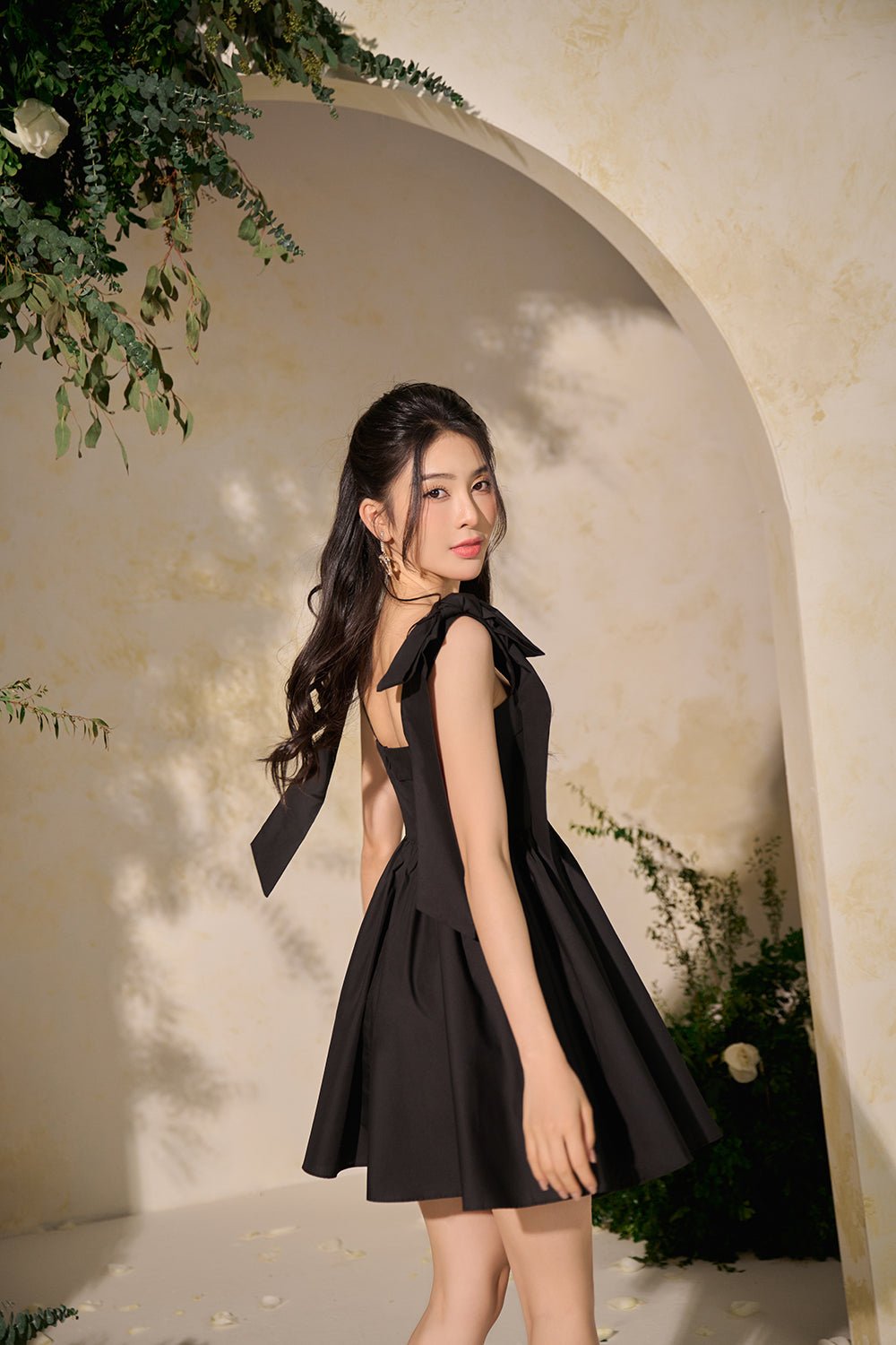 Annette Extravagant Ribbon Fit & Flare Mini Dress in Classic Black