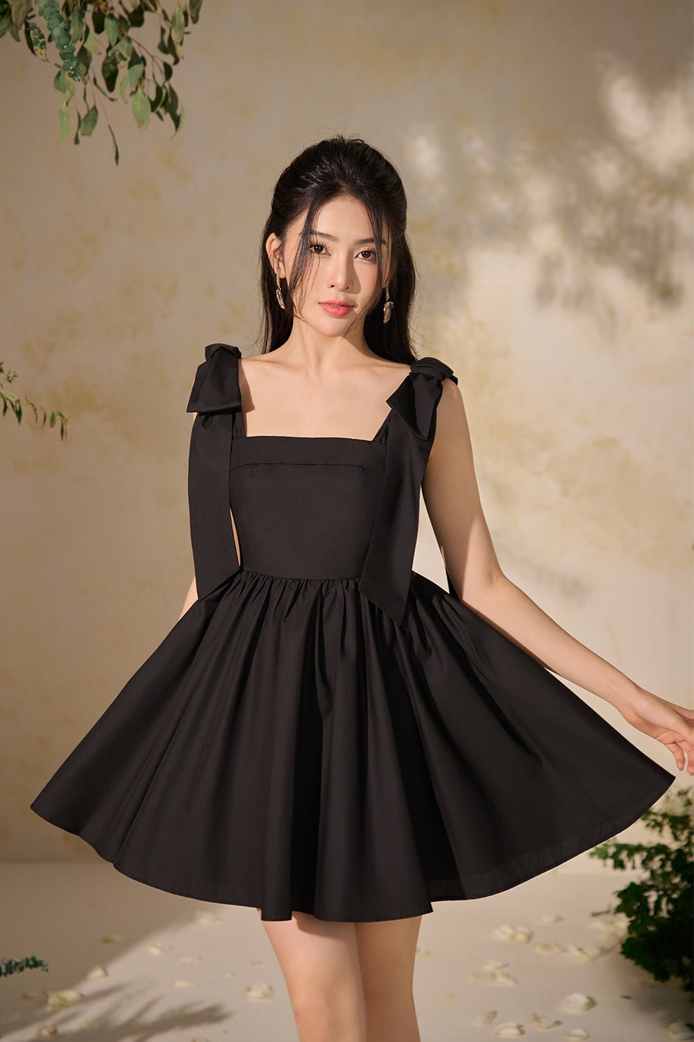 Annette Extravagant Ribbon Fit & Flare Mini Dress in Classic Black