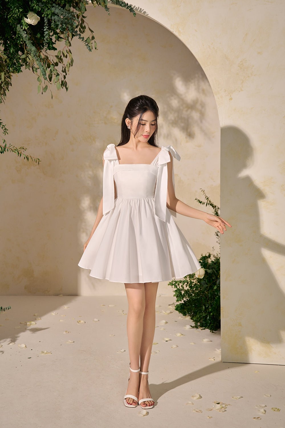 Annette Extravagant Ribbon Fit & Flare Mini Dress in Iconic White