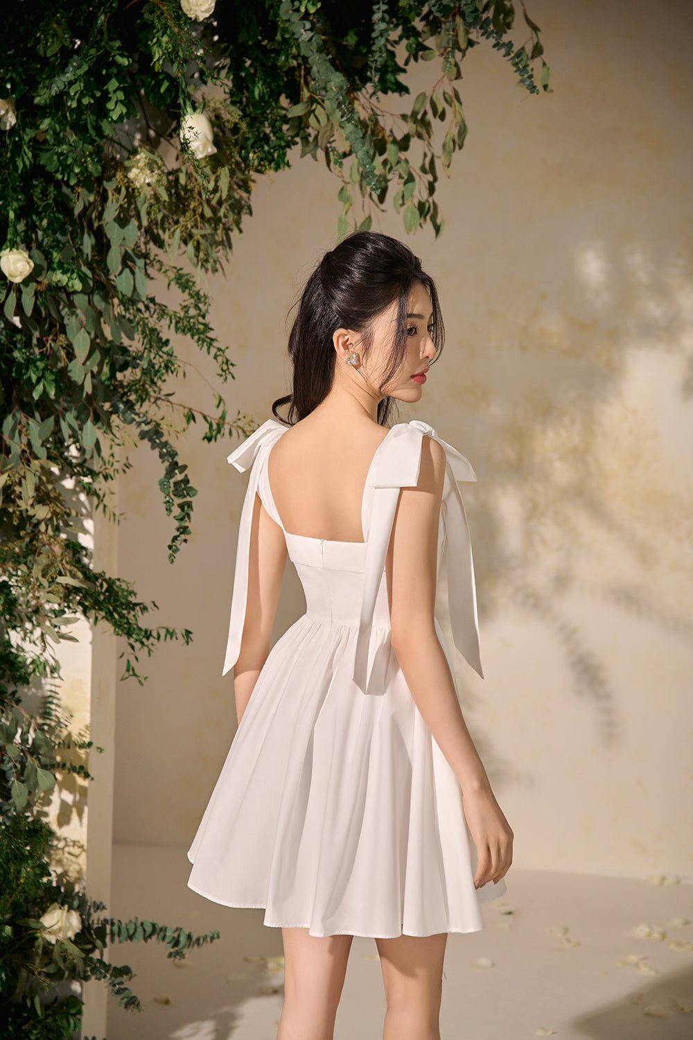 Annette Extravagant Ribbon Fit & Flare Mini Dress in Iconic White