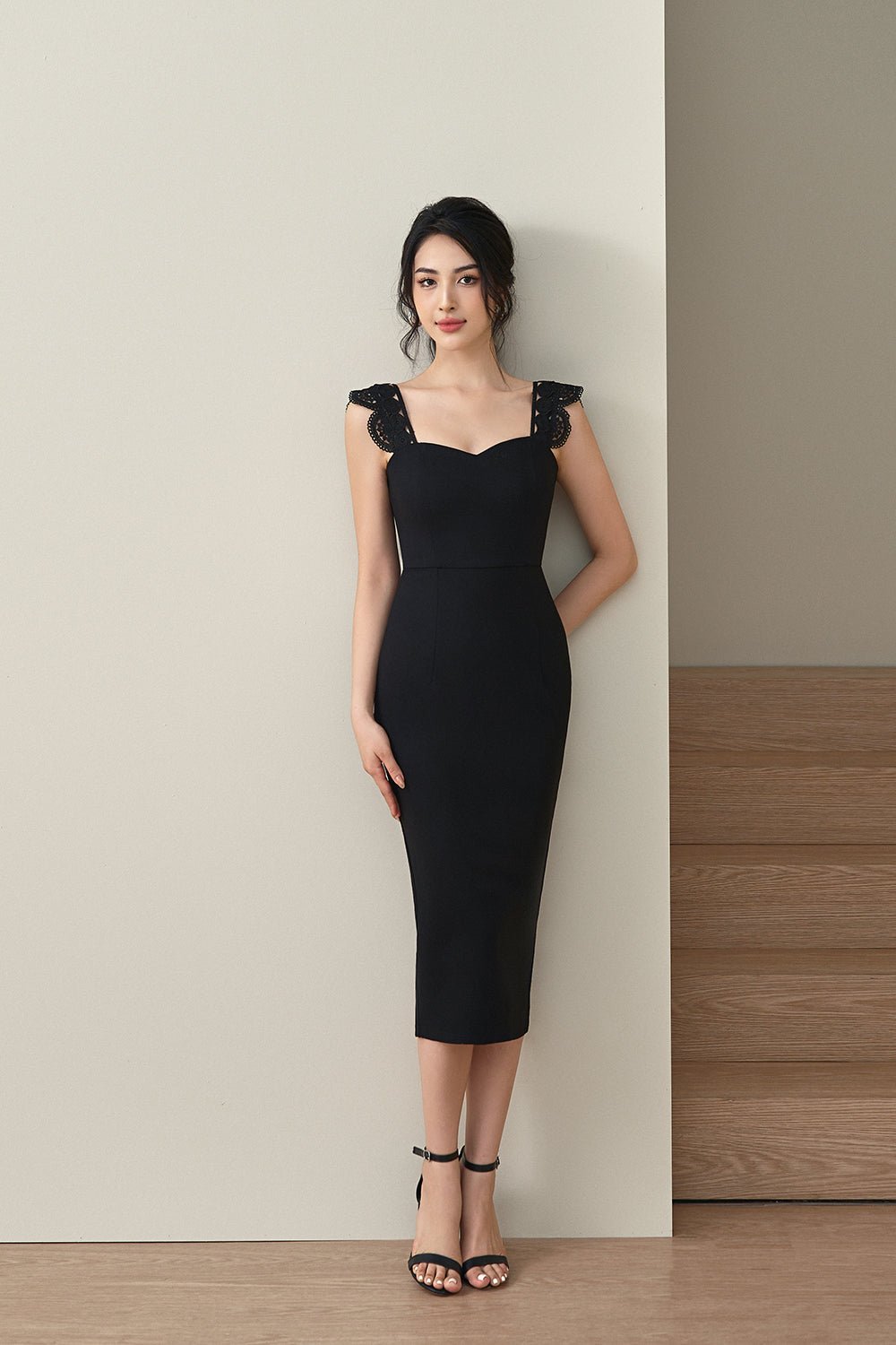 Brigitta Crochet Strap Pencil Dress in Emerald Green