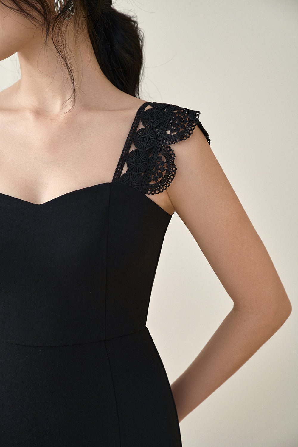 Brigitta Crochet Strap Pencil Dress in Classic Black