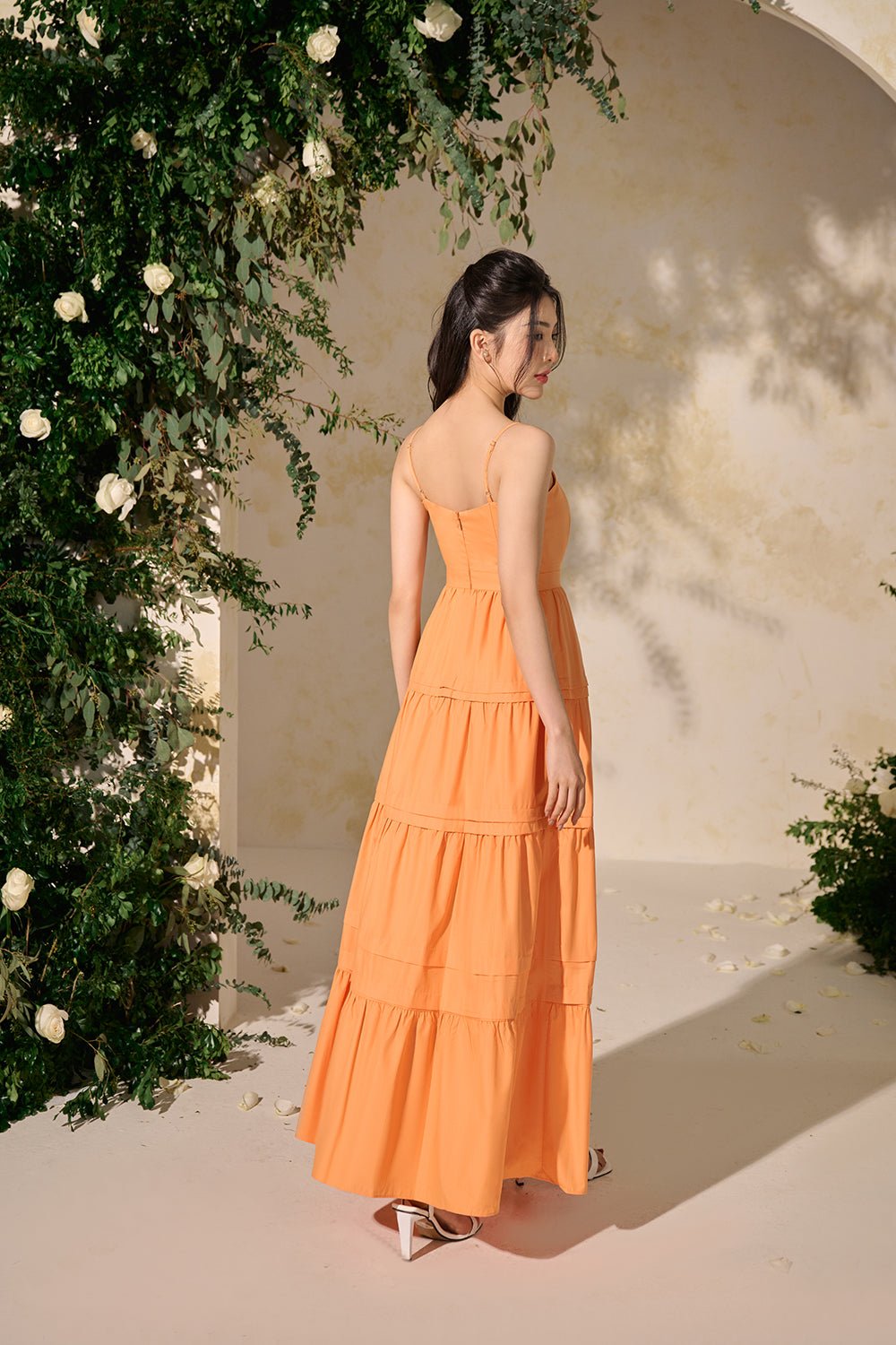 Lilou Sweetheart Neckline Tiered Maxi Dress in Iconic White