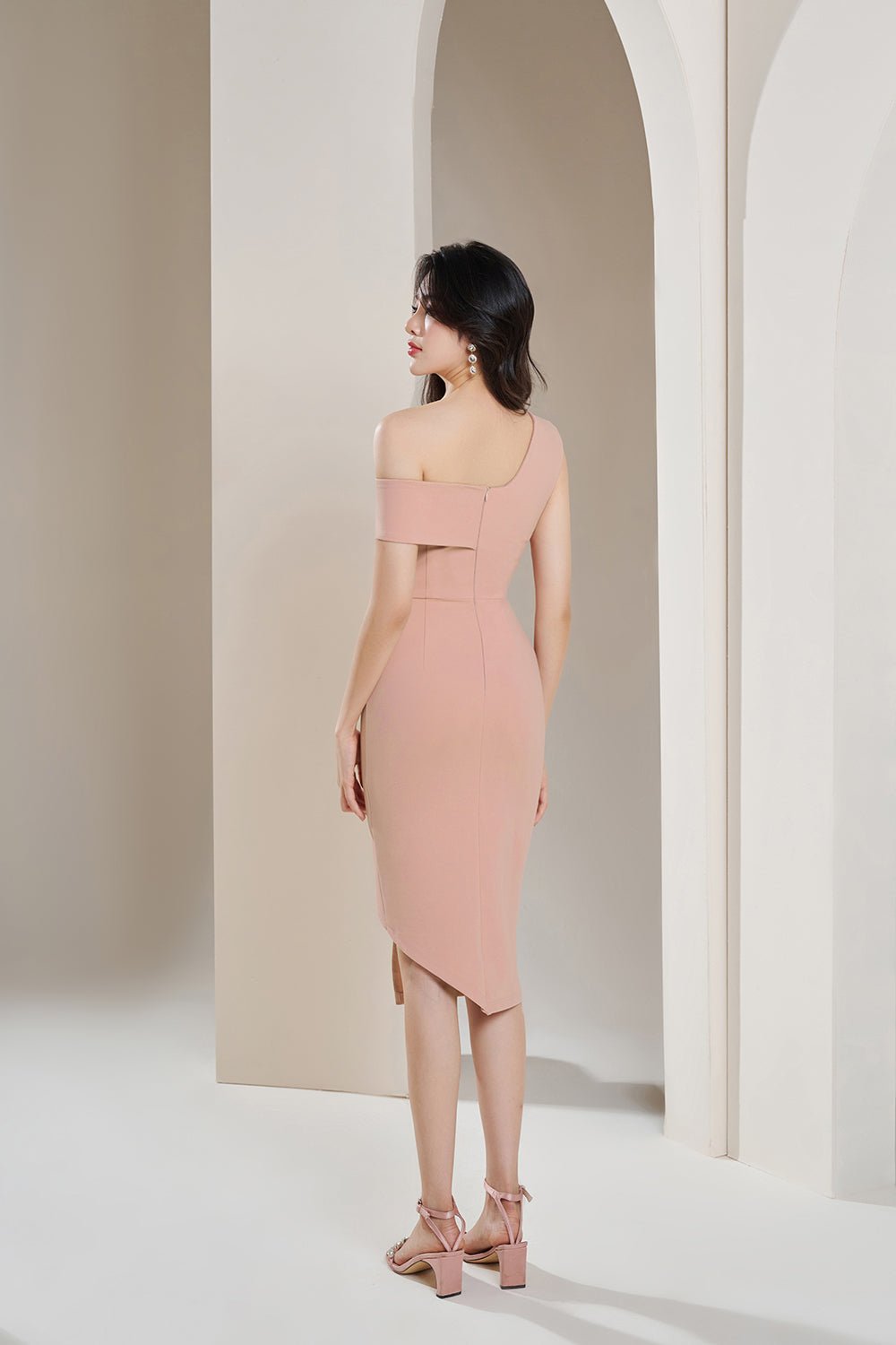 Marilyn On & Off the Shoulder Asymmetrical Dress in Rose Pink