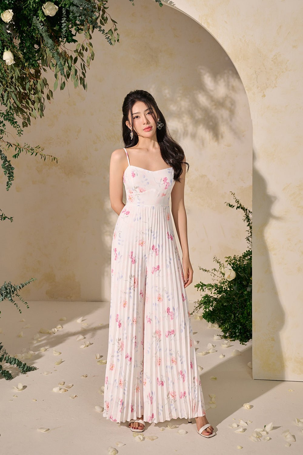 Sabine Sweetheart Pleated Jumpsuit in Floral