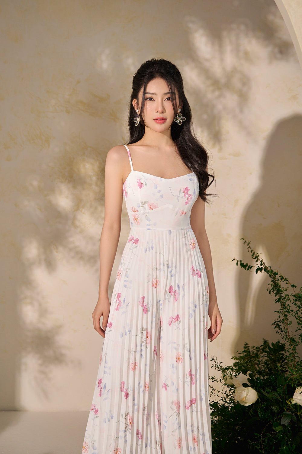 Sabine Sweetheart Pleated Jumpsuit in Floral