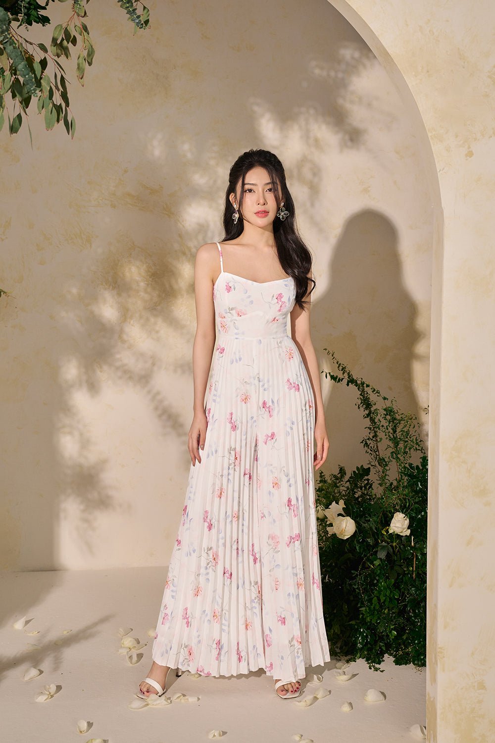 Sabine Sweetheart Pleated Jumpsuit in Floral