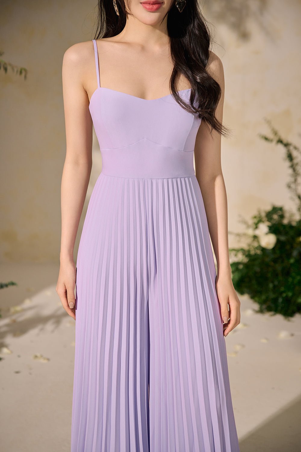 Sabine Sweetheart Pleated Jumpsuit in Violet Blue