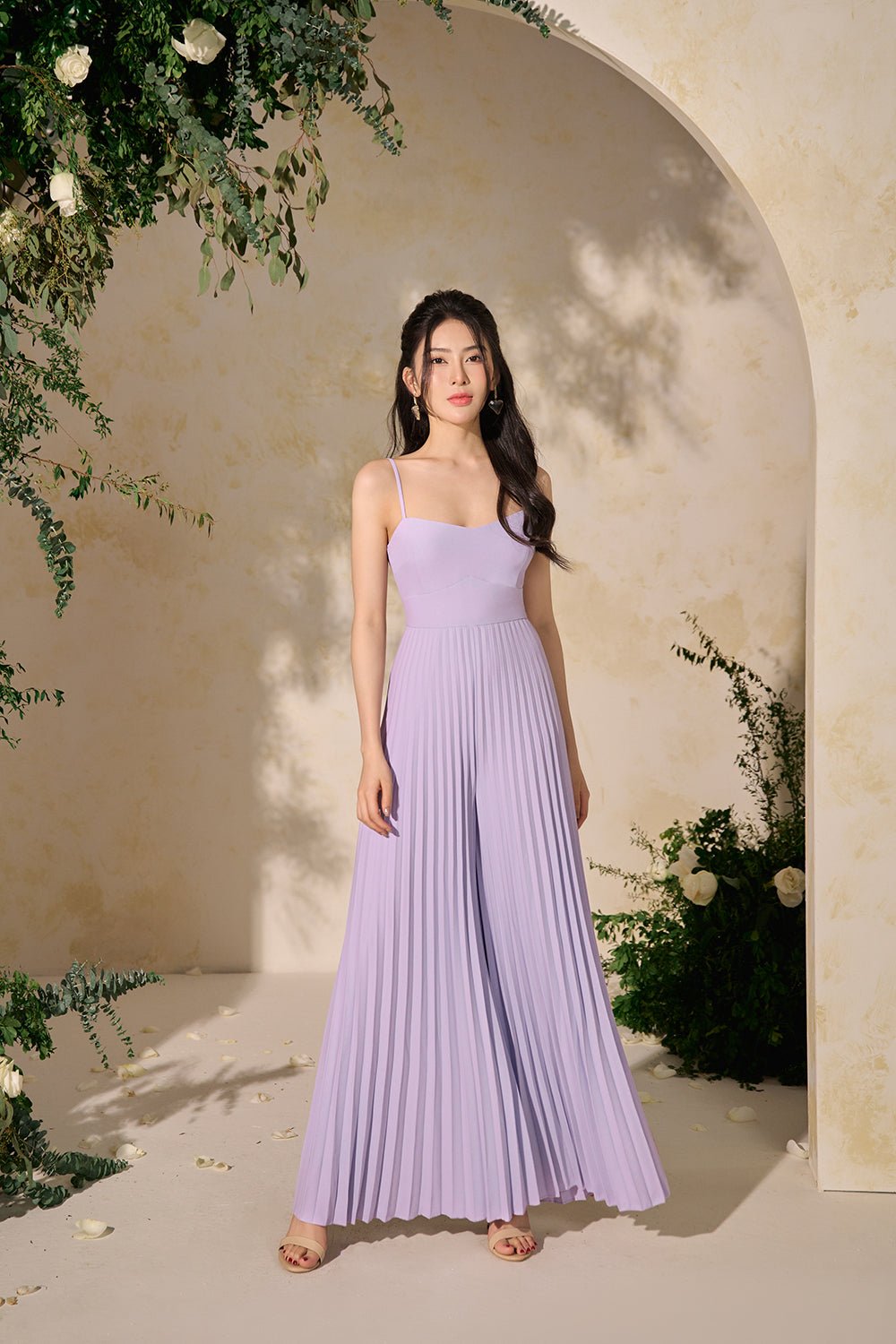 Sabine Sweetheart Pleated Jumpsuit in Navy Blue