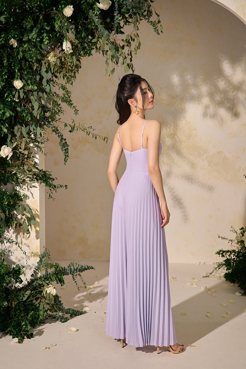 Sabine Sweetheart Pleated Jumpsuit in Violet Blue