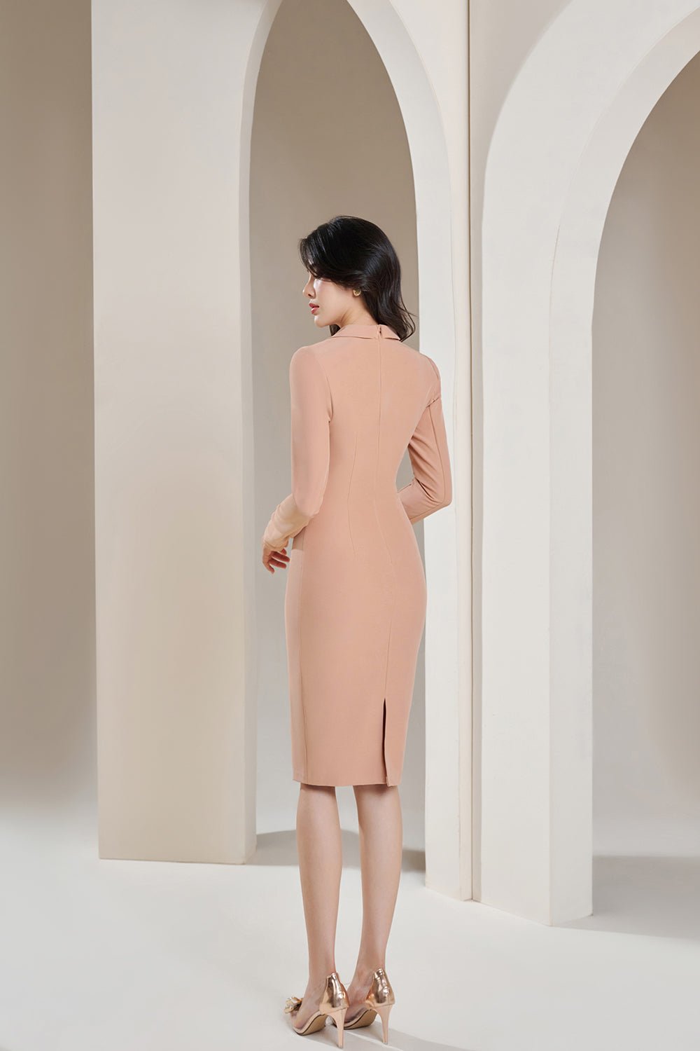 Sheri Lapel Neck Blazer Fitted Dress in Dusty Nude Pink