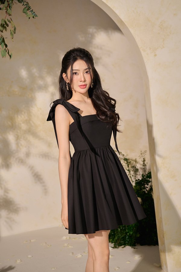 Annette Extravagant Ribbon Fit & Flare Mini Dress in Classic Black