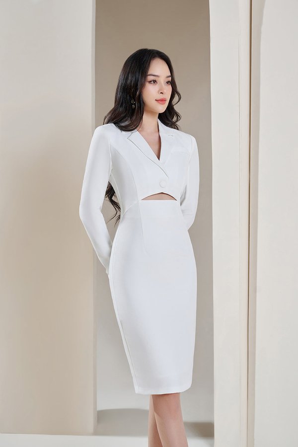 Sheri Lapel Neck Blazer Fitted Dress in Iconic White
